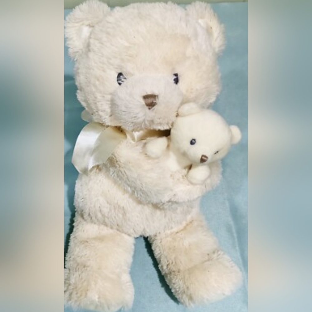 New Gund Mama And Baby Bear Rattle, Cream